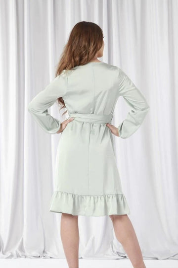 Frill Satin Wrap Dress Double Second
